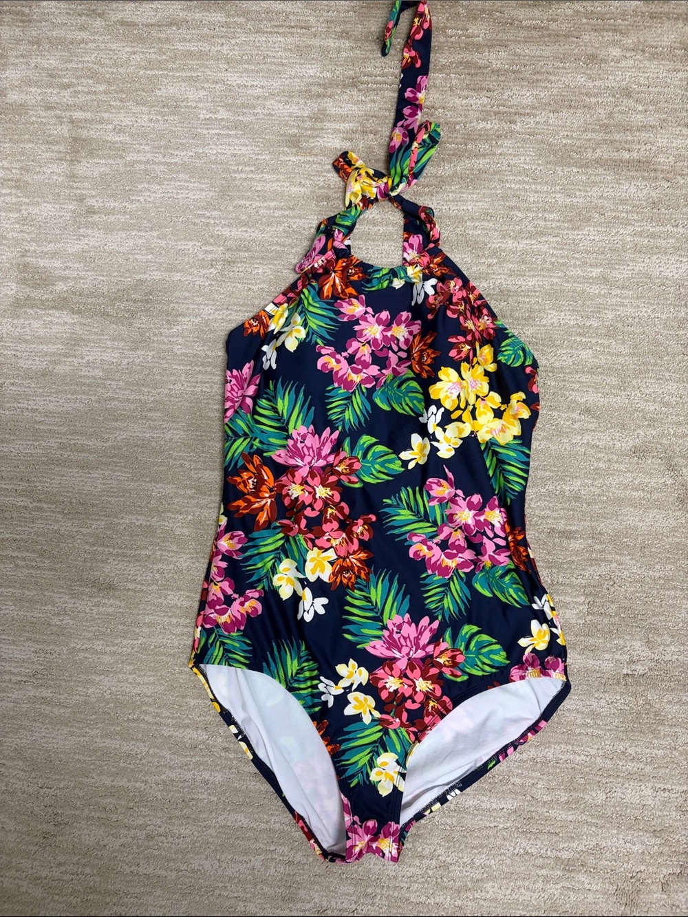 Womens Floral Halter One-Piece Swimsuit